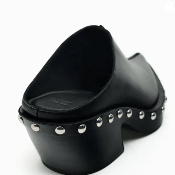 Zara Black Leather Studded Clogs. NWT, Size 38/7.5 NWT - Picture 6 of 6